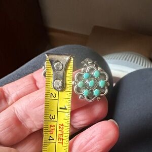 Zuni Sterling Silver Petit Point snake eyes Turquoise clip on Earrings